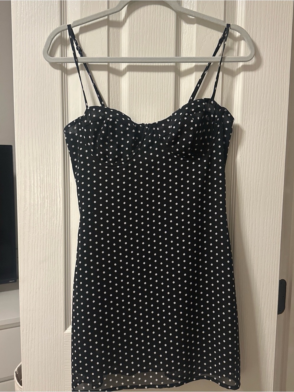 Edikted Black Polka Dot Spaghetti Strap Mini Dress